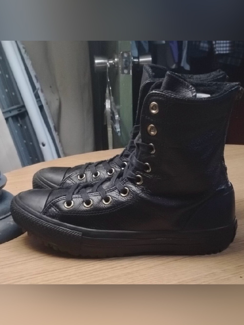 RARE Leather Fur Lined High Top Converse Sneakers